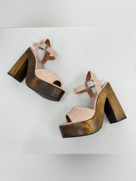 Lulus Shoes - Leather Wood Platform Block Heel Sandals Nude 6.5 resort boho eurosummer coastal